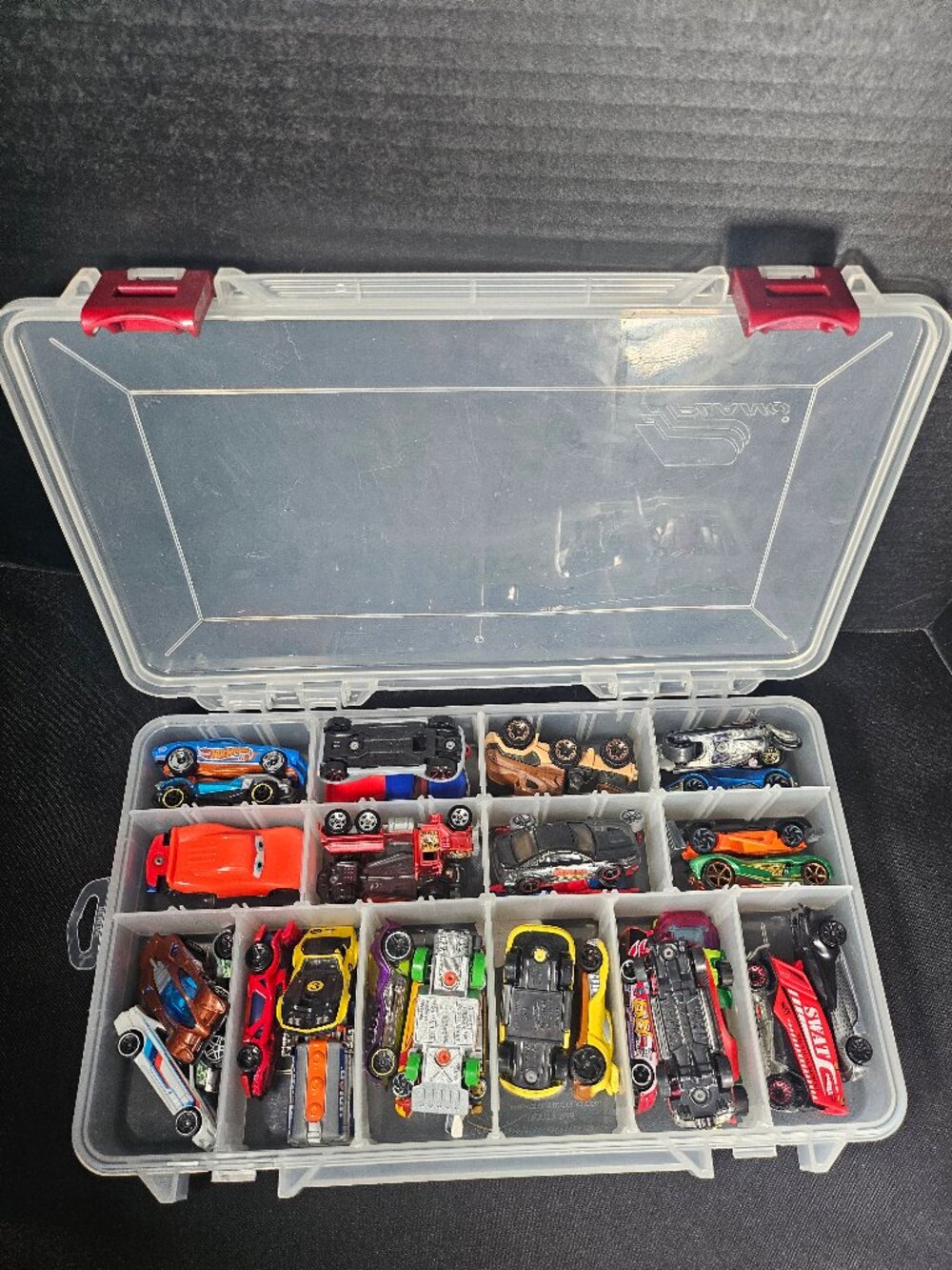 Set of 36 Hot Wheels And Matchbox Diecast Vehicles In Plastic Storage Case